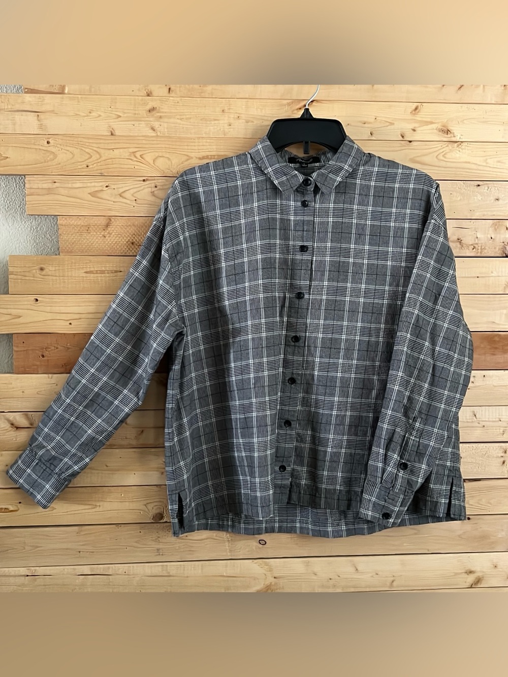Madewell Womens Gray Black Plaid Cotton Button Down Long Sleeve Shirt Top size S